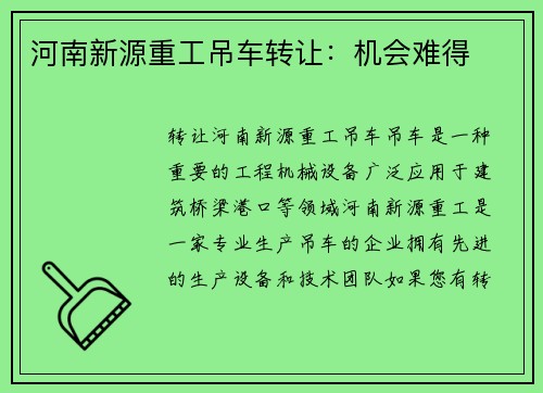 河南新源重工吊车转让：机会难得